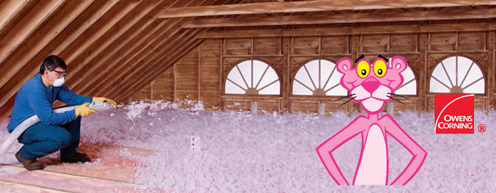Owens Corning insulation logo with Pink Panther