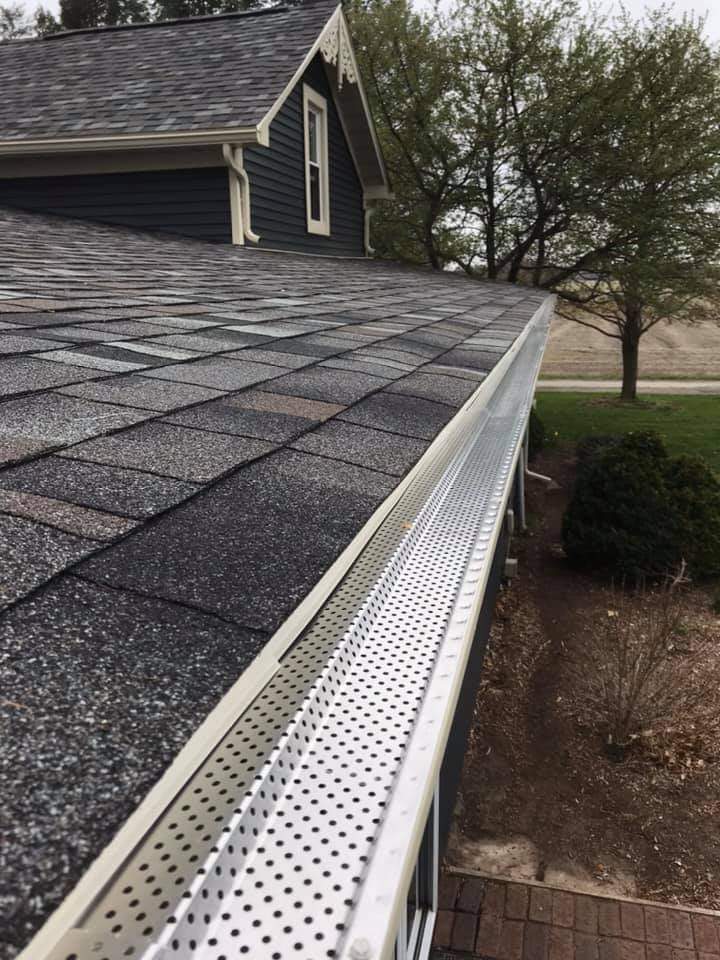 Newly installed gutters by Gean Roofing in Indiana.
